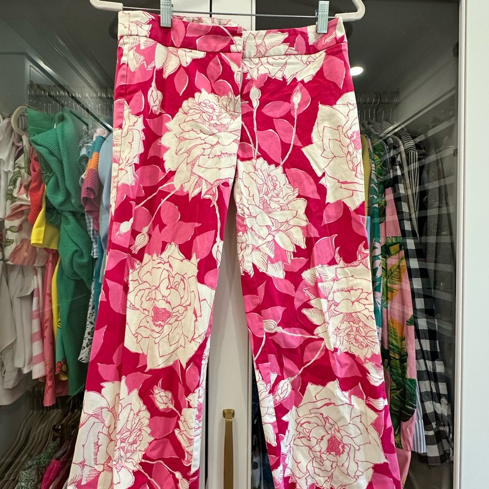 Trina Turk Pink & White Floral Summer Pants | Designer Resort Wear